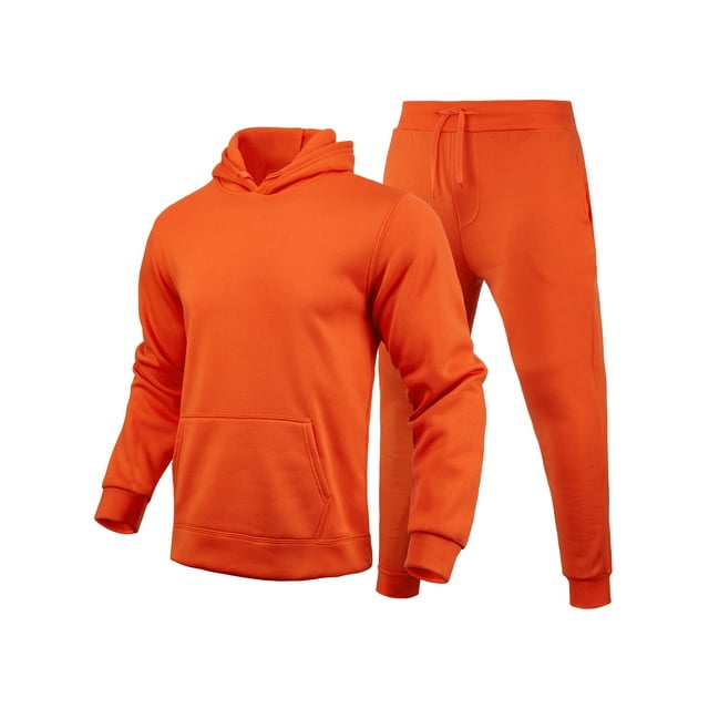 MAWCLOS Survêtement pour Homme à Capuche 2 Pcs Ensemble de Jogging Couleur Unie Ensemble de Survêtement Chandails à Capuche de Sport et Pantalons de Survêtement Orange Rouge m