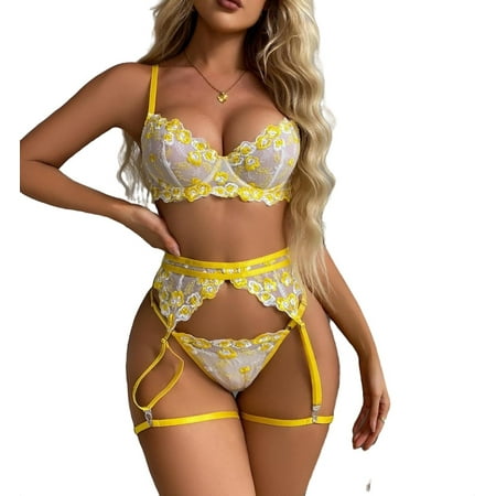 

Women Floral Sexy Sets Yellow Sexy Lingerie L