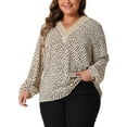 thumbnail image 4 of Agnes Orinda Plus Size Blouses for Women Long Sleeve Leopard Print Tops V Neck Casual Blouse, 4 of 6