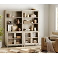 thumbnail image 3 of WAMPAT Farmhouse Bookcase, Bookshelf with Glass Doors, Large Wood Display Book Shelf with Adjustable Shelves and Storage Cabinet for Living Room, Bedroom, Library, Office, Beige (2PCS), 3 of 8