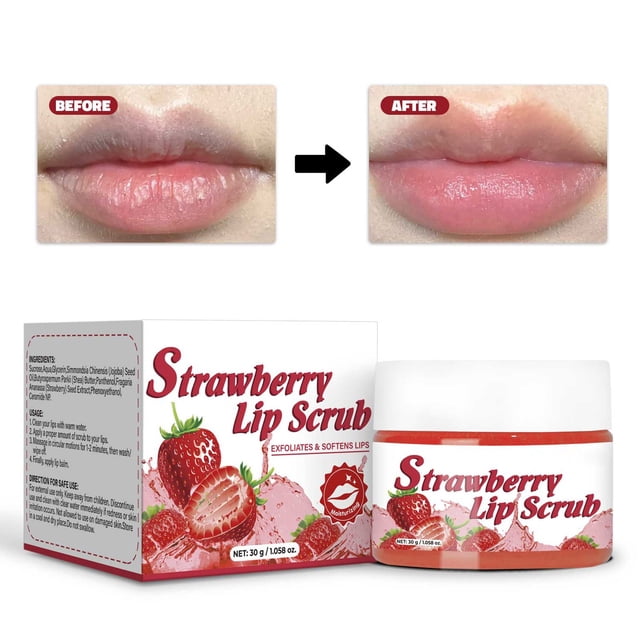 Exfoliante labial de fresa que hidrata y reduce las líneas de expresión. Hidrata los labios. 30 g.