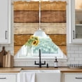 thumbnail image 6 of Farmhouse Yellow Brown Swag Curtains for Kitchen/Bedroom/Living Room, Vintage Wooden Striped Scalloped Curtains 63 Inch Long, Rod Pocket Window Swag Topper Curtains Valances 2 Panels Set 36"x63", 6 of 8
