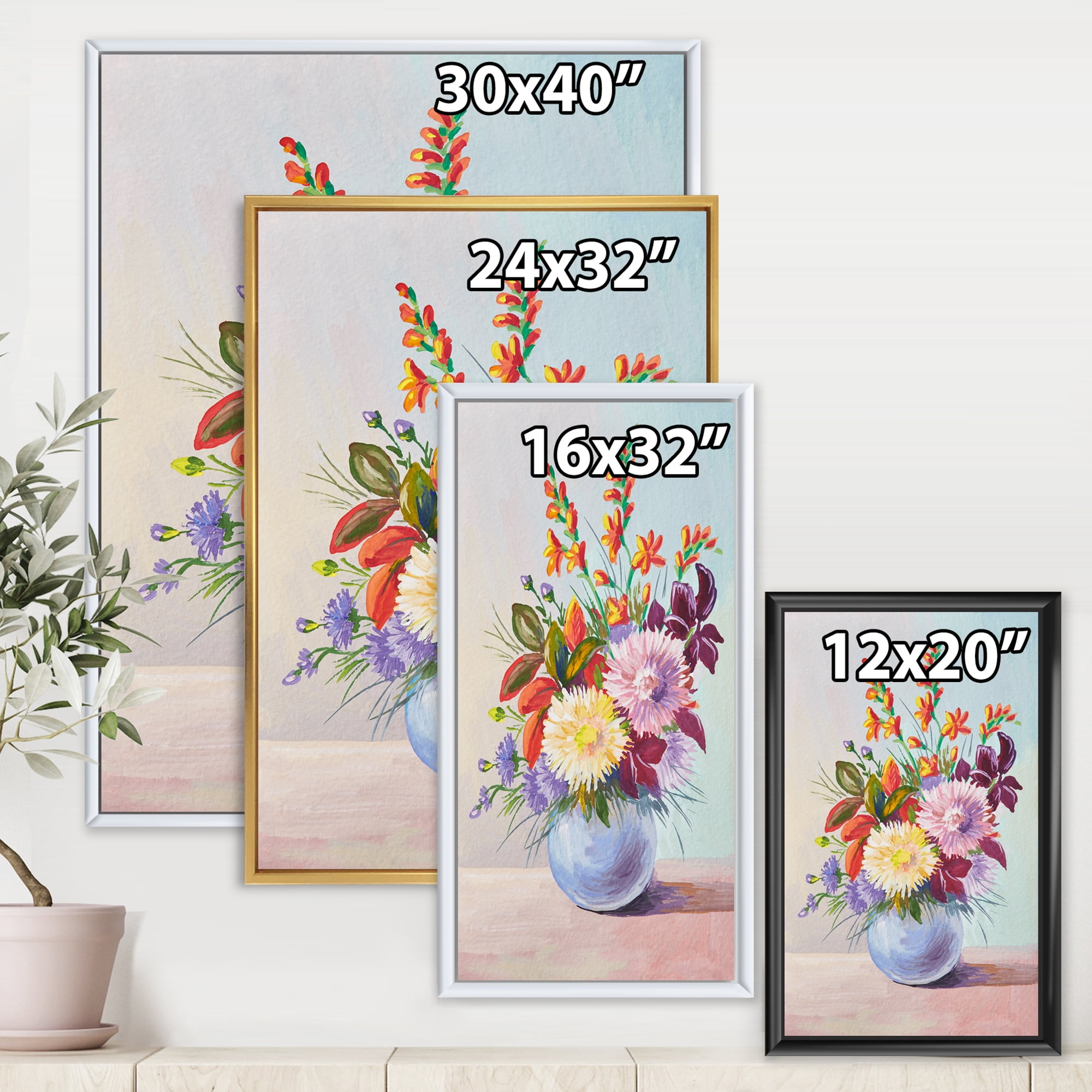 Still Life With Asters On Colorful Flowers In Vase 16 in x 32 in Framed Painting Canvas Art Print, by Designart