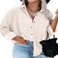 thumbnail image 5 of Beaully Camisas de pana con botones para mujer, chaqueta informal de manga larga de gran tamaño, color beige, 5 of 5
