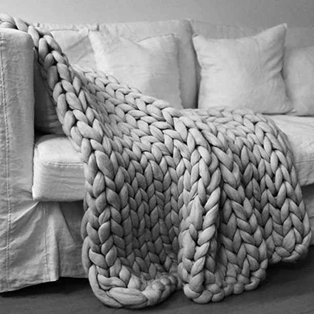 Handmade Chunky Knit Blanket Large Thick Wool Bulky Knitting Throw for  Bedroom Decor Pet Bed Chair Mat Rug Grey 40×60