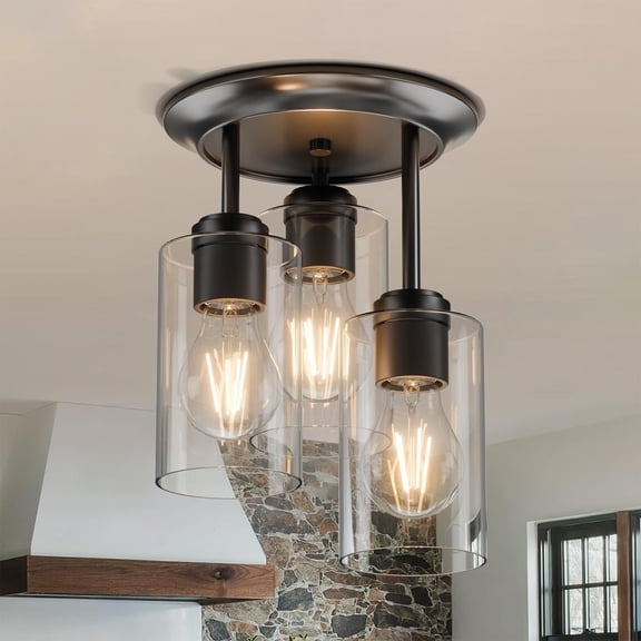 3-Lights Semi Flush Mount Ceiling Light Fixture Black for Kitchen