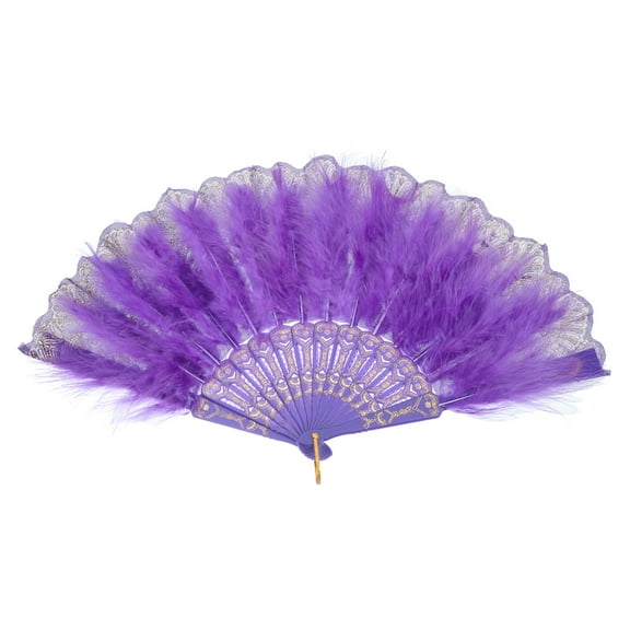 Uxcell Feather Hand Fan Purple Vintage Folding Fan  Feather Fan Handheld for Dancing Decoration