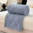 thumbnail image 1 of Soft Warm Fleece Blanket for Winter, Cozy Nap Air Conditioning Throw with Striped Detail, Portable Bed Cover Sofa Blanket in Multiple Colors, Blue, 1 of 6