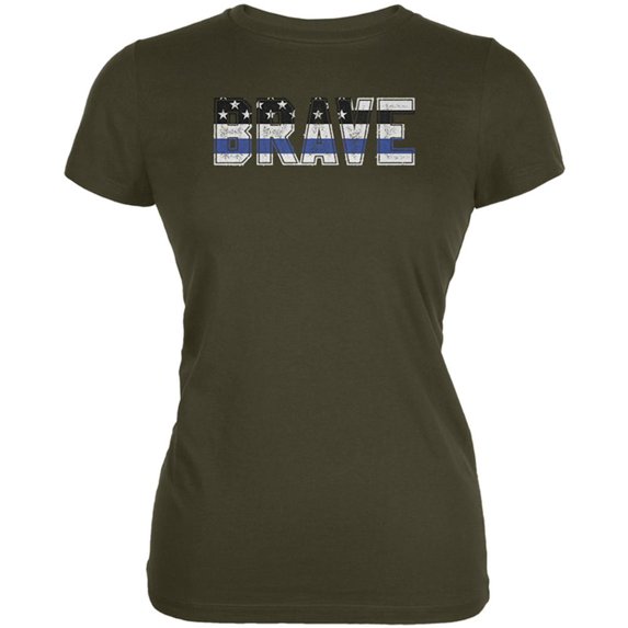 Brave Police Thin Blue Line Flag Juniors Soft T Shirt