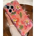 thumbnail image 2 of for iPhone 13 Pro Max Case, Colorful Retro Oil Painting Printed Flower Laser Glossy Pattern Cute Curly Wave Edge Exquisite Phone Cover Stylish Durable TPU Protective Case (Peach), 2 of 16