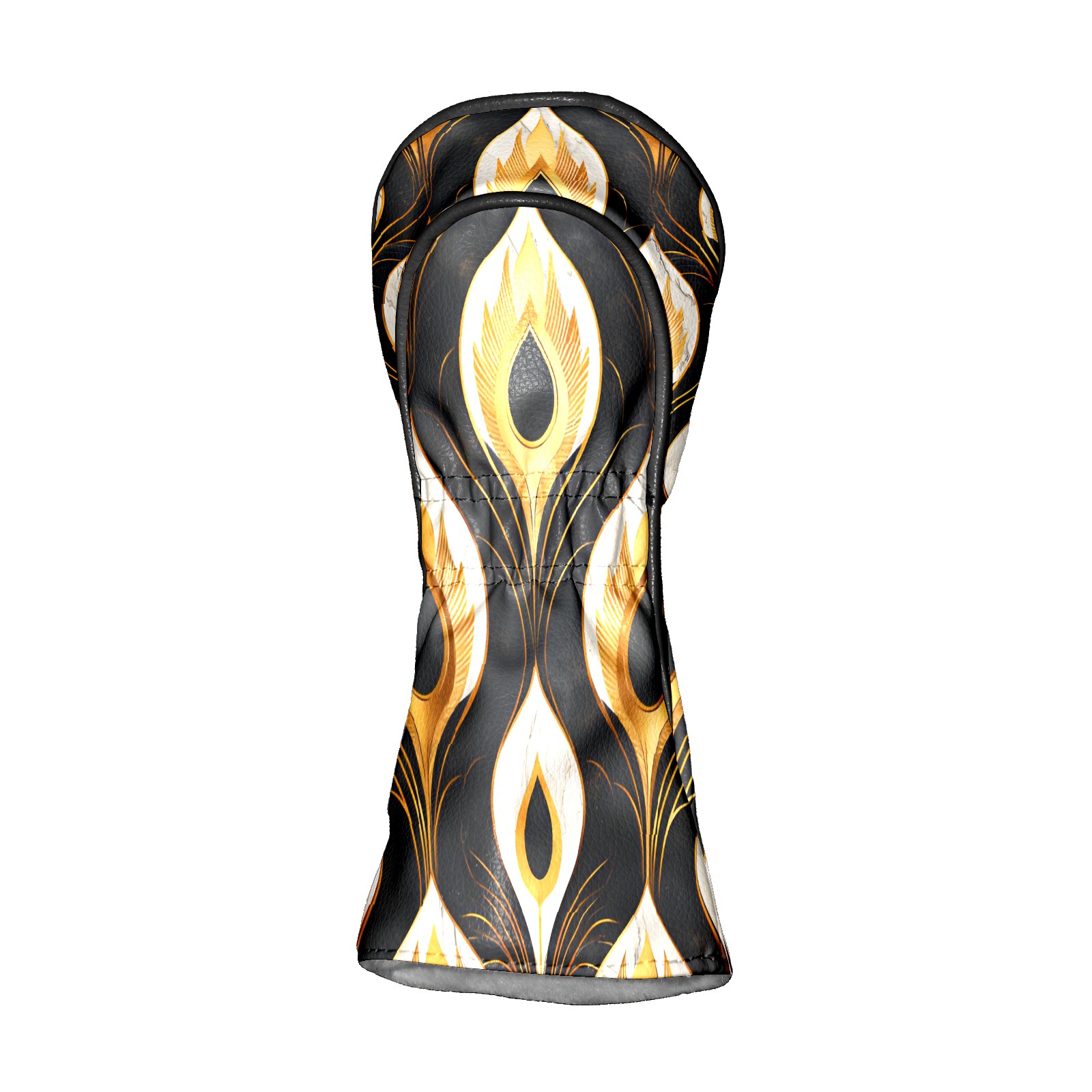 Golf Club Covers, Black Gold Art Pattern Premium PU Leather Driver Hybrid Putter Head Covers with Velvet Lining, Waterproof Golf Gifts for Men Women
