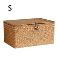 thumbnail image 2 of Wicker Shelf Baskets Bin with Lid, Handwoven Seagrass Basket Storage Bins, Household Basket Boxes for Shelf Wardrobe Home Organizer,Rectangular S：26*14*11CM, 2 of 8