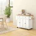 thumbnail image 5 of Kitchen Island Cart with Rubber Wood Top, Rolling Kitchen Island Table with Drawers, Adjustable Shelves, Spice Rack & Towel Rack — White, 5 of 6