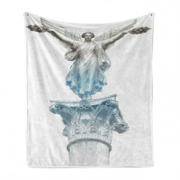 Retro Soft Flannel Fleece Throw Blanket, Antique Muse Athens Hellenistic Period Mythological Monument Art, Cozy Plush for Indoor and Outdoor Use, 60" x 80", Pale Blue Umber, by Ambesonne