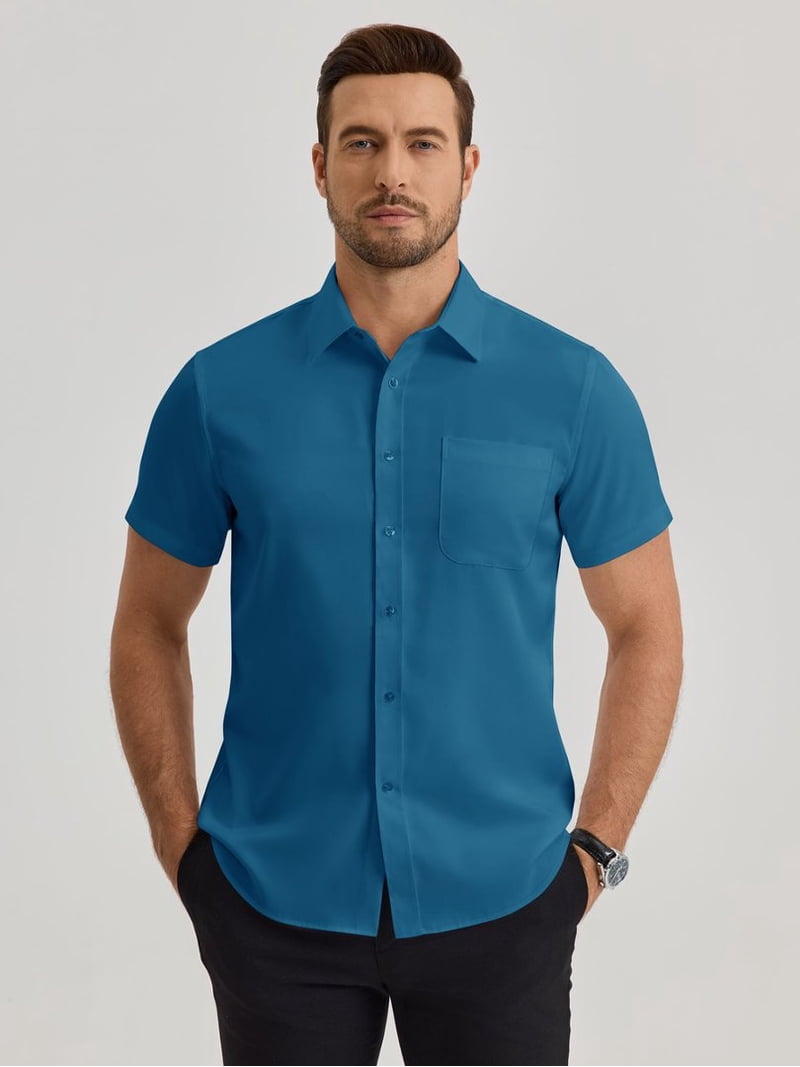 alimens and gentle dress shirts Alimens & Gentle Men's Short Sleeve Stretch Cotton Casual Dress Shirt,  Wrinkle-Free, Button Down, Regular Fit