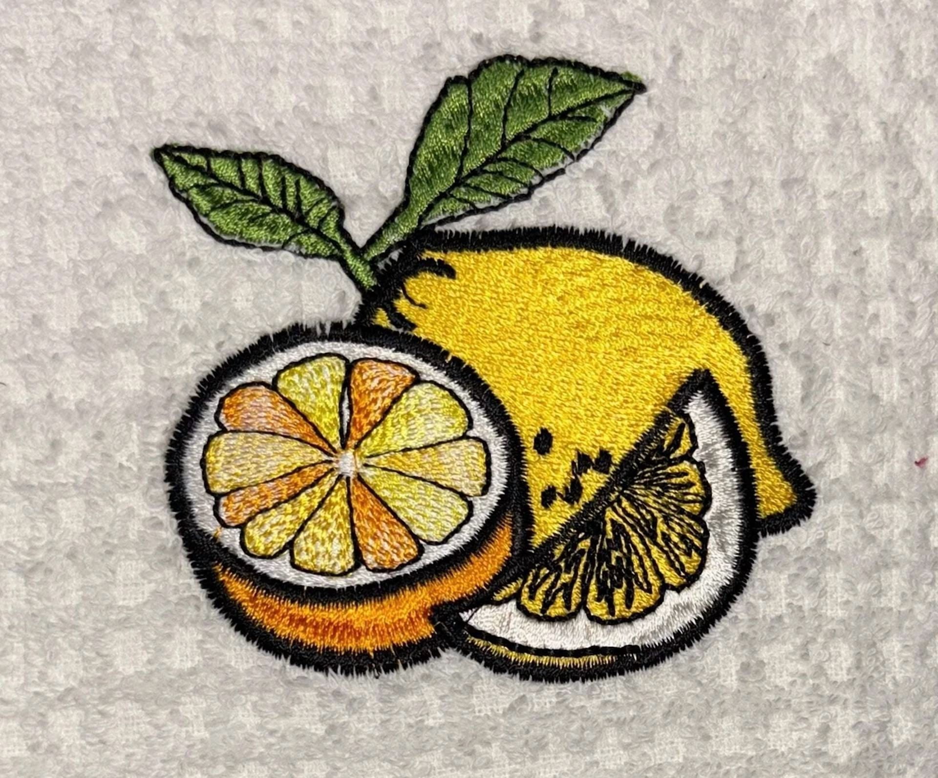 BUTTERFLY- 2 Pcs, 100% Cotton Terry Kitchen Towel - White Towel Lemon Embroidery & Plain Te