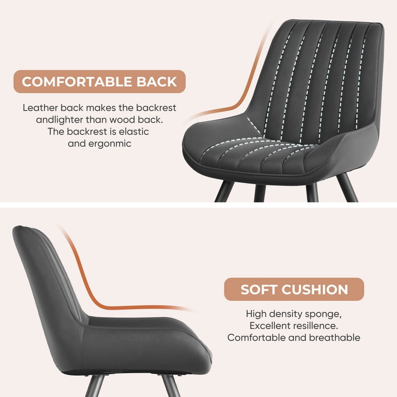 Daluvenix Modern Dining Chairs Set of 6, Upholstered Fabric Comfy Kitchen Dining Chairs with Metal Legs & Thick Cushions for Dining Living Room, Dark Gray