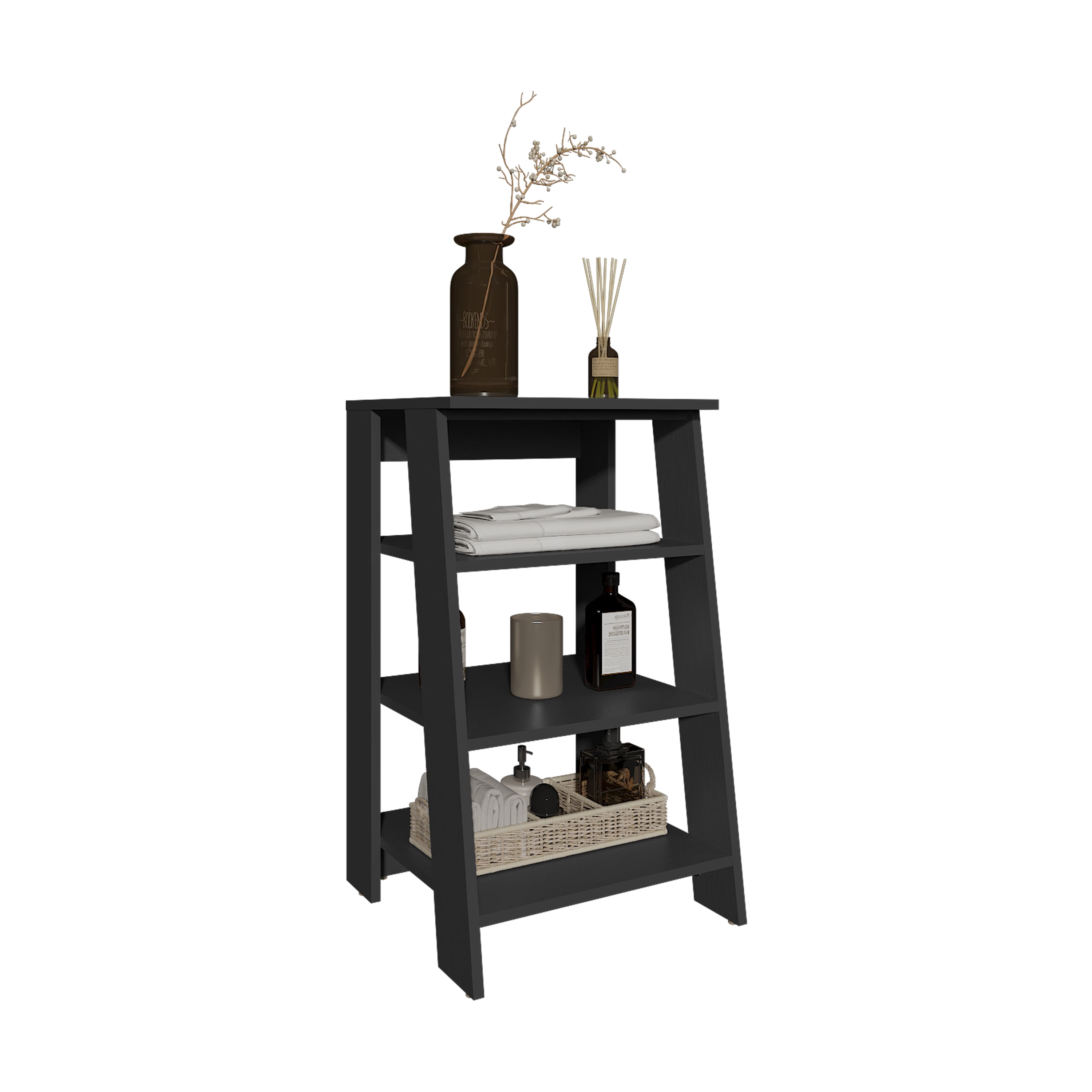 30" High 4-Tier Ladder Shelf Organizer for Bathroom, Side Table, Living Room, Black