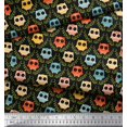 thumbnail image 2 of Soimoi Black Cotton Voile Fabric Leaves & Owl Tribal Printed Fabric 1 Yard 42 Inch Wide, 2 of 3