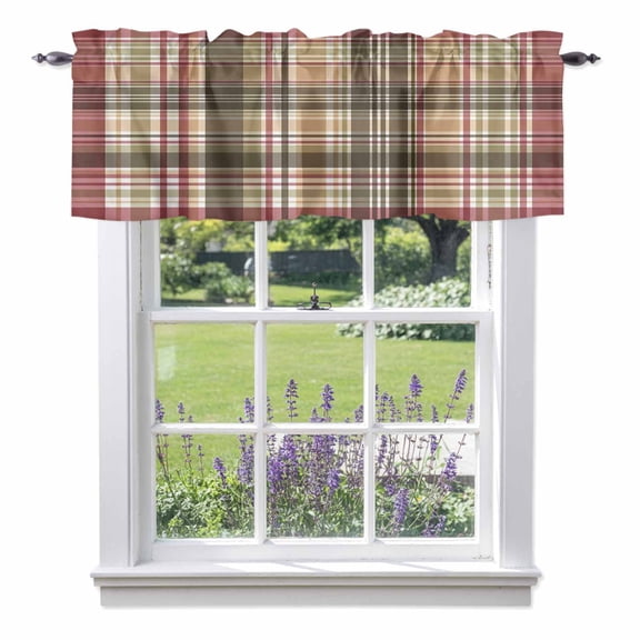 Buffalo Check Valance Curtain Plaid Brown Plaid Vintage Retro Country Window Valances Rod Pocket Short Curtains Window Treatments for Kitchen Bedroom Bathroom Laundry 42" x 12"