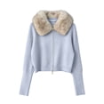 thumbnail image 4 of IUYRTFE Women Zip Up Jacket Faux Fur Collar Knitted Cardigan Short Coat for Autumn Winter Casual Wear, 4 of 7