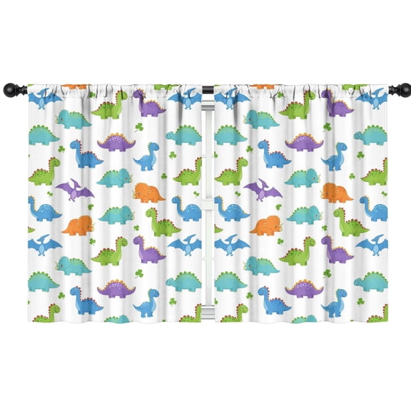 Blackout Kids Curtains,White Colorful Dinosaurs Clovers Pattern Childrens Insulated Curtains Set Of 2,Bedroom Essentials,Toddler Room Decor 42"x54"