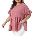 thumbnail image 2 of DARING DIVA Women's Plus Tops Crew Neck Ruffle Tiered Swiss Dots Blouses 4X Dark Pink, 2 of 6