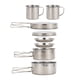 thumbnail image 1 of Paquete de 8 utensilios de cocina para acampar al aire libre 410 Acero inoxidable Backpacking Backpacking Potes PANTENCIAS DE CAZA Pesca Barbacoa Cocina Conjunto de tazas Inevent OD012027-00B, 1 of 7