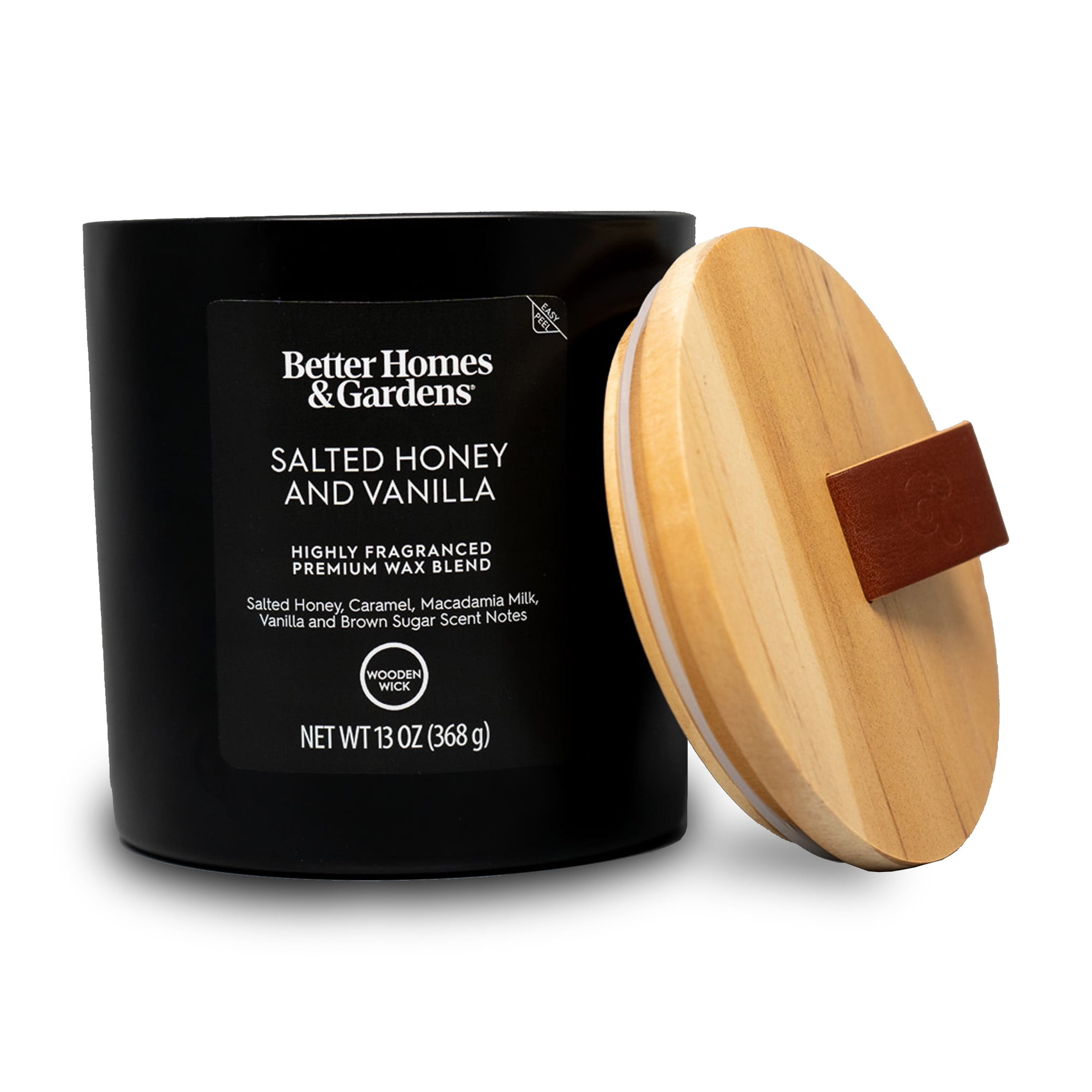 (4 pack) Better Homes & Gardens 13oz Salted Honey & Vanilla Scented Wooden Wick Jar Candle