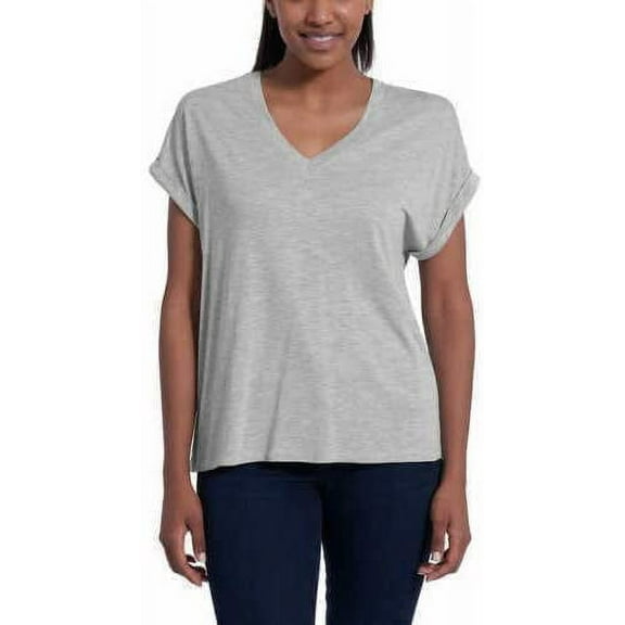 Jessica Simpson Women's  V-Neck Soft Jersey Knit Top (Heather Grey, S)