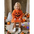 thumbnail image 6 of RUINIXCW Kids Girl Halloween Outfit Smiling Eyelashes Embroidery Long Sleeves Plush Sweatshirt and Mini Skirt 2 Pcs Set, 6 of 7