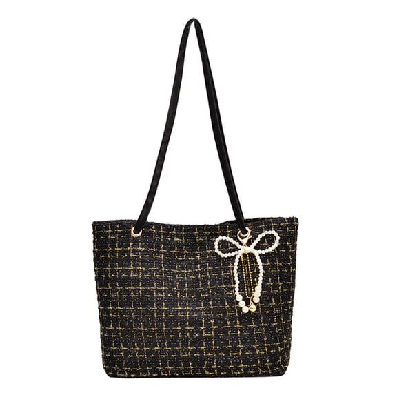 AYktou Checkered Pattern Crossbody Bags for Women, Multiple Carrying Ways Tote Bag with Beads Pendant Adjustable Shoulder Strap Casual Tote Handbag Waist Packs for Work Travel, Black