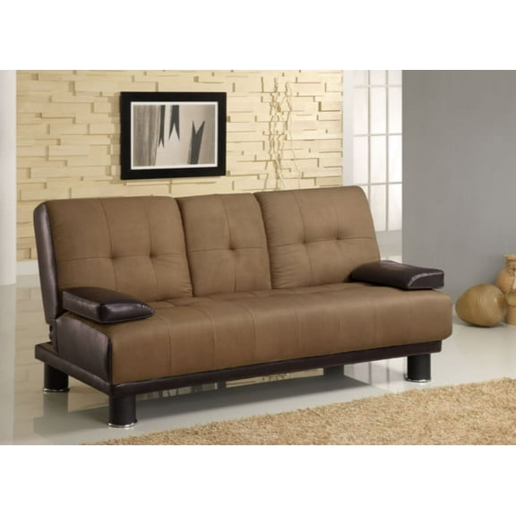 Two Tone Microfiber Sofa Bed Futon in Brown