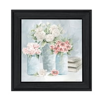 Trendy Decor 4U "Pastel Peonies Pretties" Framed Wall Art, Modern Home Décor Black Framed Print for Living Room, Bedroom & Farmhouse Wall Decoration by Cindy Jacobs 15"x15"