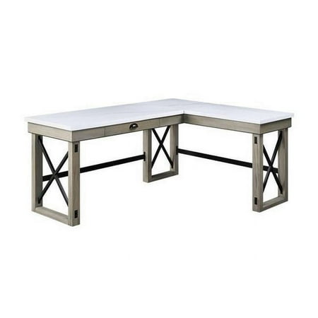 UPC: 0192551789401 | Benjara L Shaped Writing Desk with Marble Lift Top & Sled Base  Gray & White