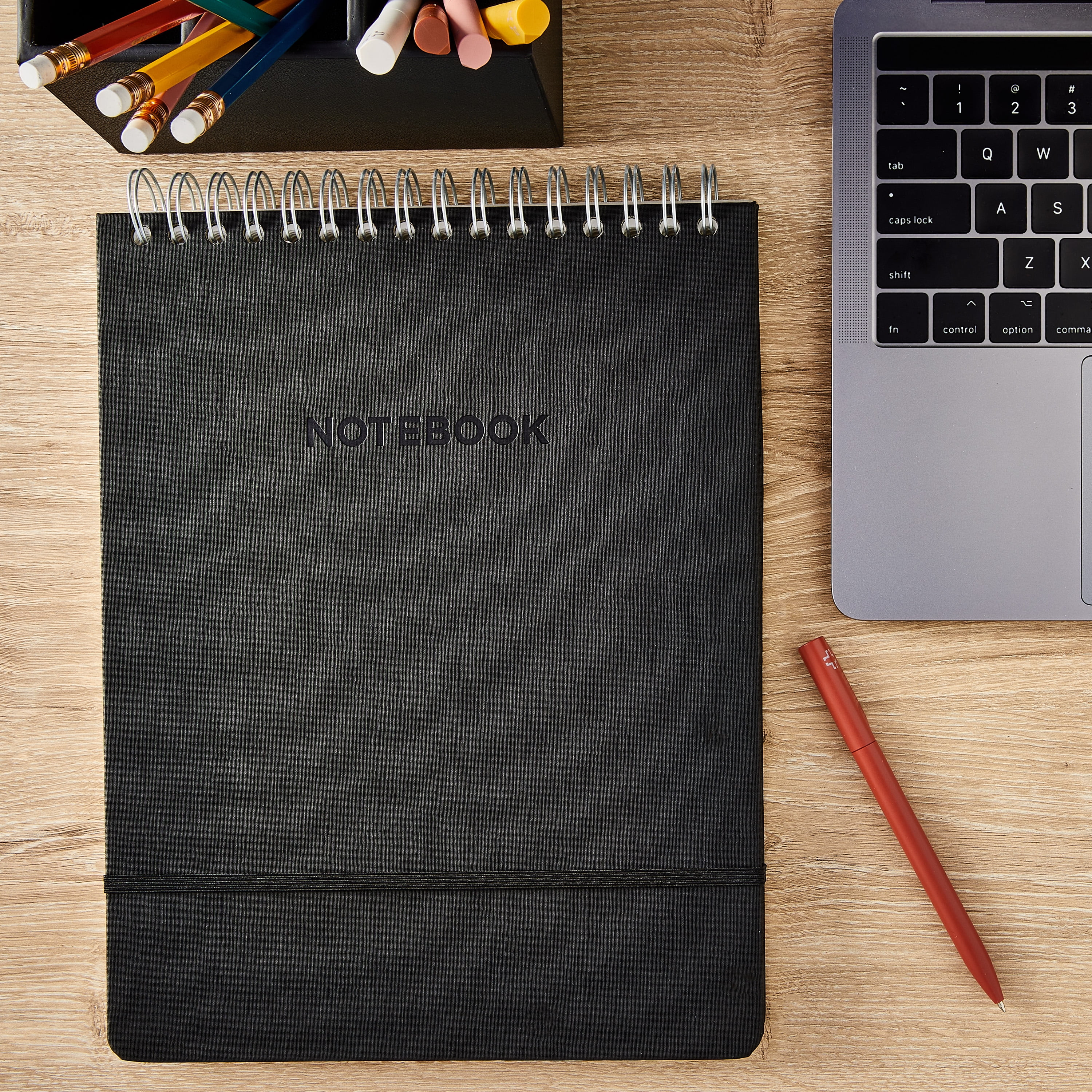 Pen+Gear Top Spiral Simulated Leather Notebook, Black, 8.5" x 11", 80 Ruled Sheets, 160 Pages