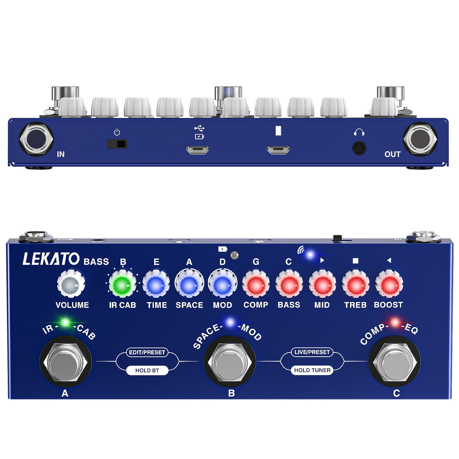 LEKATO Bass Multi Effects Pedal, Guiter Peda with IR Loading 9 AMP Models, Delay Reverb Chorus, Multi Effects Processor for Bass, Bluetooth 5.0,Recording, Built-in Battery