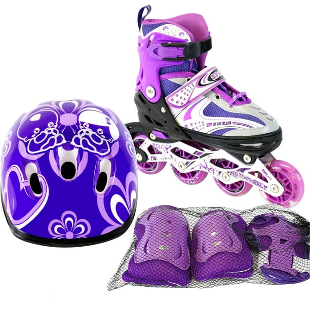 Size 11J-2 Adjustable Kids Light Up Inline Skates Complete Set