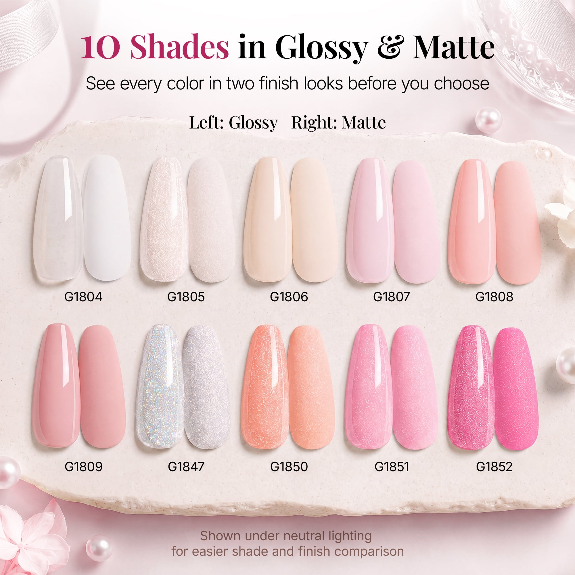 Morovan 10-Color Gel Nail Polish Set,Milky White Nude Pink Sheer with Base Coat,Top Coat & Matte Top Coat,Gift Set for Women