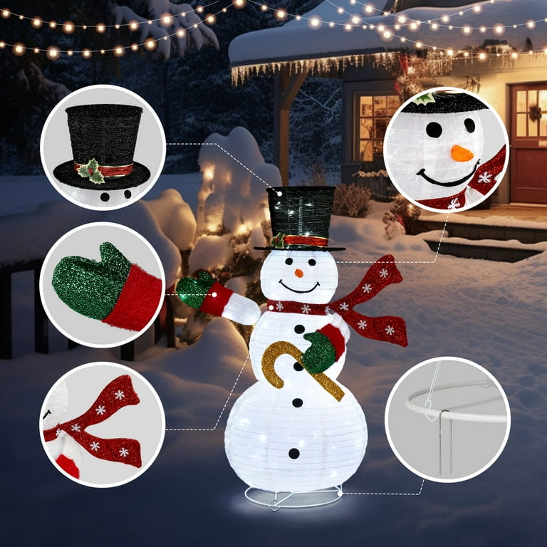 VP Home Christmas Crackled Glass LED Holiday Light Up Christmas Snowman Lighted Decorations