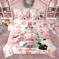 Homewish Christmas Cartoon Nutcracker 7-Piece Twin Bedding Sets,Chic Ballet Dancer Bedding Comforter Set,3D Xmas Tree Sheet Sets For Girls,,Microfiber Bedroom Decor Reversible
