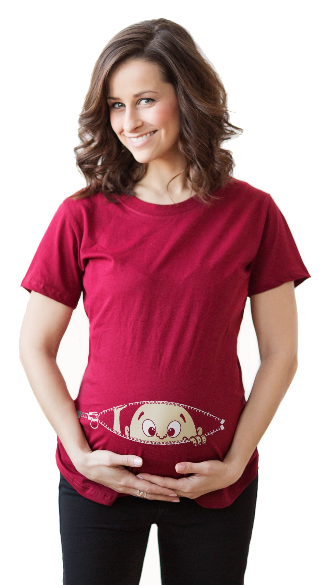 Maternity Baby Peeking T Shirt Funny Pregnancy Tee For Expecting Mothers (Red) - M -