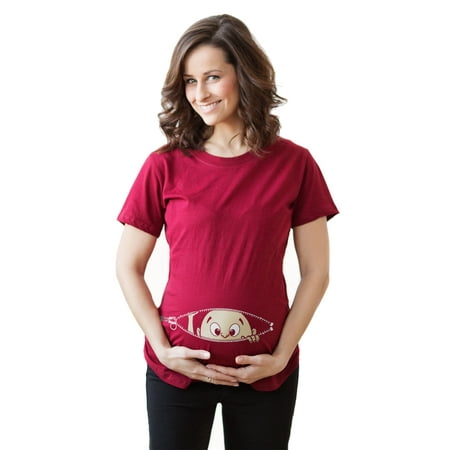

Maternity Baby Peeking T Shirt Funny Pregnancy Tee For Expecting Mothers (Red) - XXL