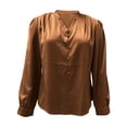 thumbnail image 7 of Cloaraye Women's Tops Casual V Neck Pleated Long Sleeve Shirts Solid Color Elegant Satin Silk Business Office Work Dressy Shirts Springs Fall Fashion, 7 of 7