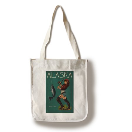 Alaska - Salmon Fisher Pinup Girl - Lantern Press Artwork (100% Cotton Tote Bag - Reusable)