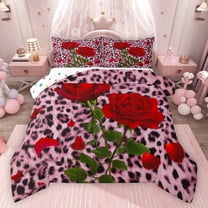 Homewish Boys Girls Animal Cheetah Print 3 Pieces Queen Comforter Set,Floral Wildlife Leopard Ultra Soft Bedding Sets,Chic Floral Red Rose Bedding Comforter Set Breathable