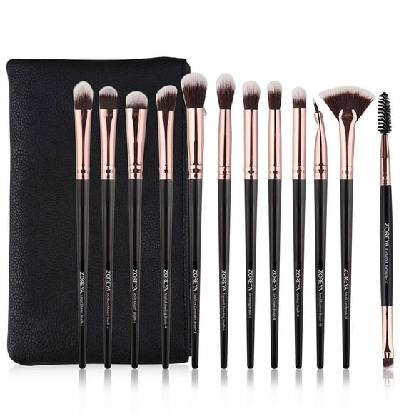 Z'OREYA Juego de brochas de maquillaje para ojos, 12 piezas, juego profesional de brochas para ojos, sombra de ojos, mezcla de cejas, juego de brochas para pestañas con bolsa de transporte (negro)