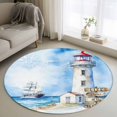 thumbnail image 2 of Nautical Blue Round Area Rug 4 FT, Non Slip Indoor Outdoor Rug, Lighthouse Ocean Sailboat Summer Painting Washable Soft Circular Carpet Non-Shedding Floor Mat for Coffee Table Nursery Foyer Balcony, 2 of 9