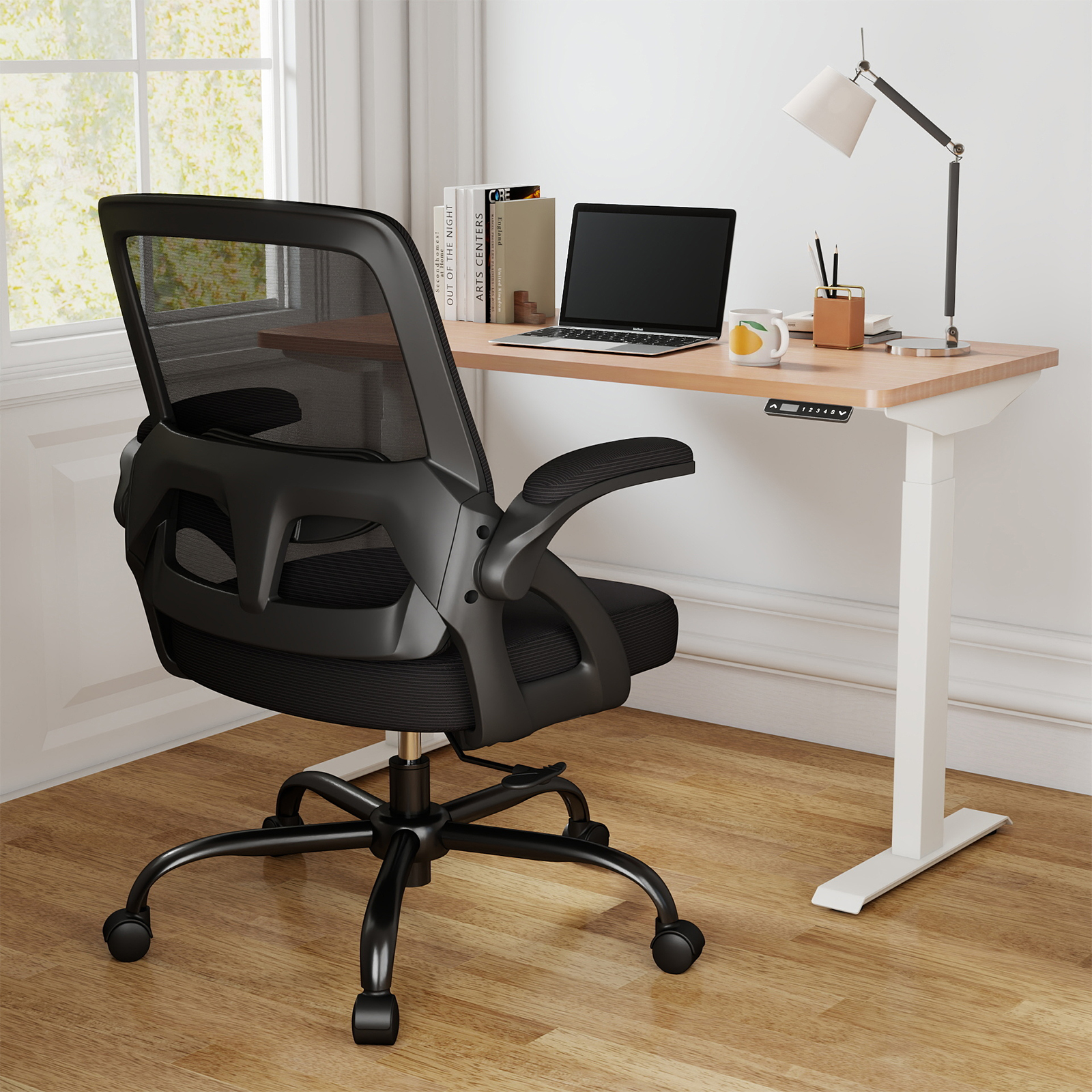 YERAIRR Big Mesh Office Chair 450LB, Ergonomic  Executive Desk Chairs Widen Seat  Lumbar Support  Flip up Armrest  Black