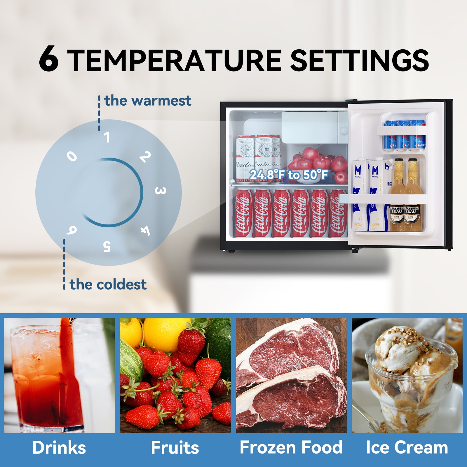 Frestec 1.7 Cu Ft Single Door Mini Refrigerator, Compact Fridge for Bedroom, Dorm, Office, Stainless Steel